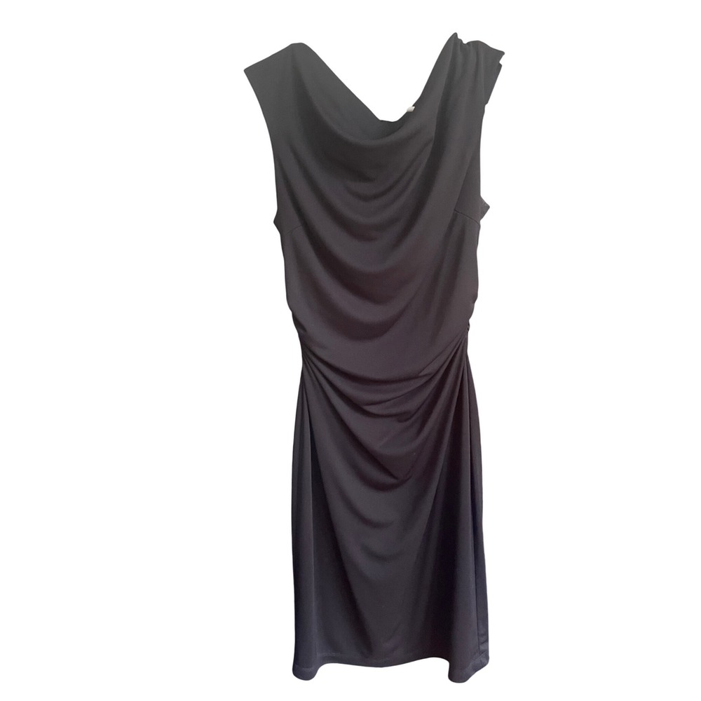 David Meister Black Ruched Side Sleeveless Dress LBD 4